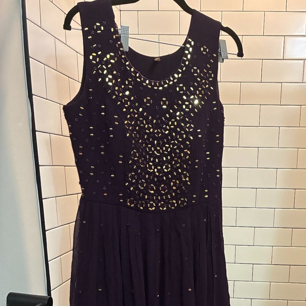 Manyavar Wine Colored Mirror Gown NWT